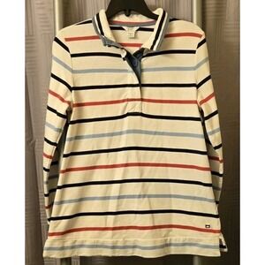 Crown &‎ Ivy Harper Shirt Womens Small White Red Blue Striped Long Sleeve Cotton